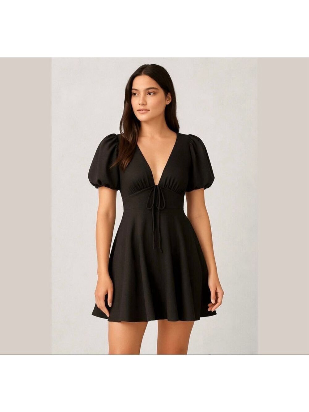 HOUSE of Harlow 1960 X Revolve Black Puff Sleeve Peasant Dress Fit&Flare Size 2
